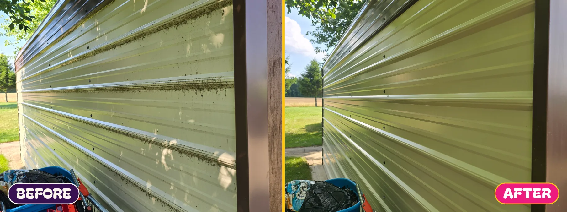 Before and after — Sheet metal shed cleaning